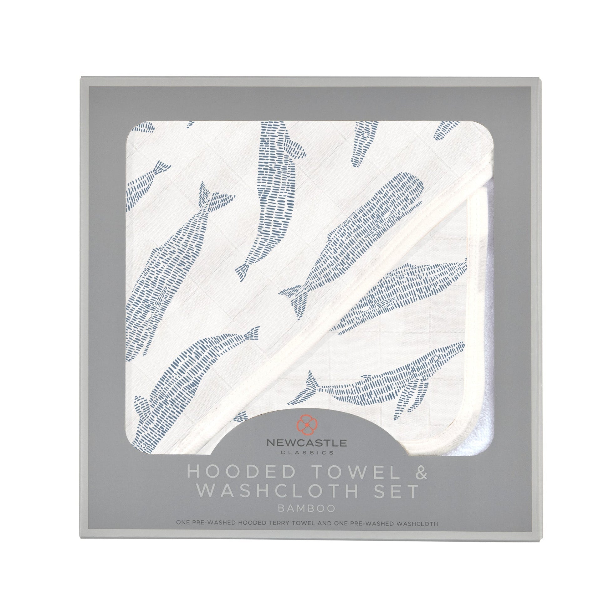 Blue Shadow Whales Bamboo Hooded Towel and Washcloth Set-0