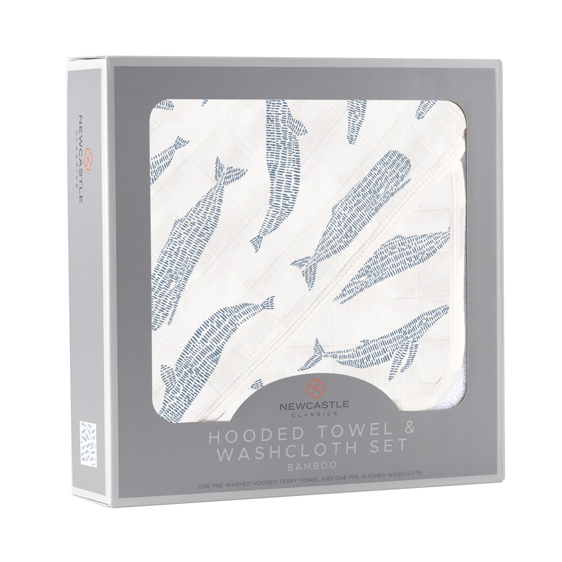 Blue Shadow Whales Bamboo Hooded Towel and Washcloth Set-3