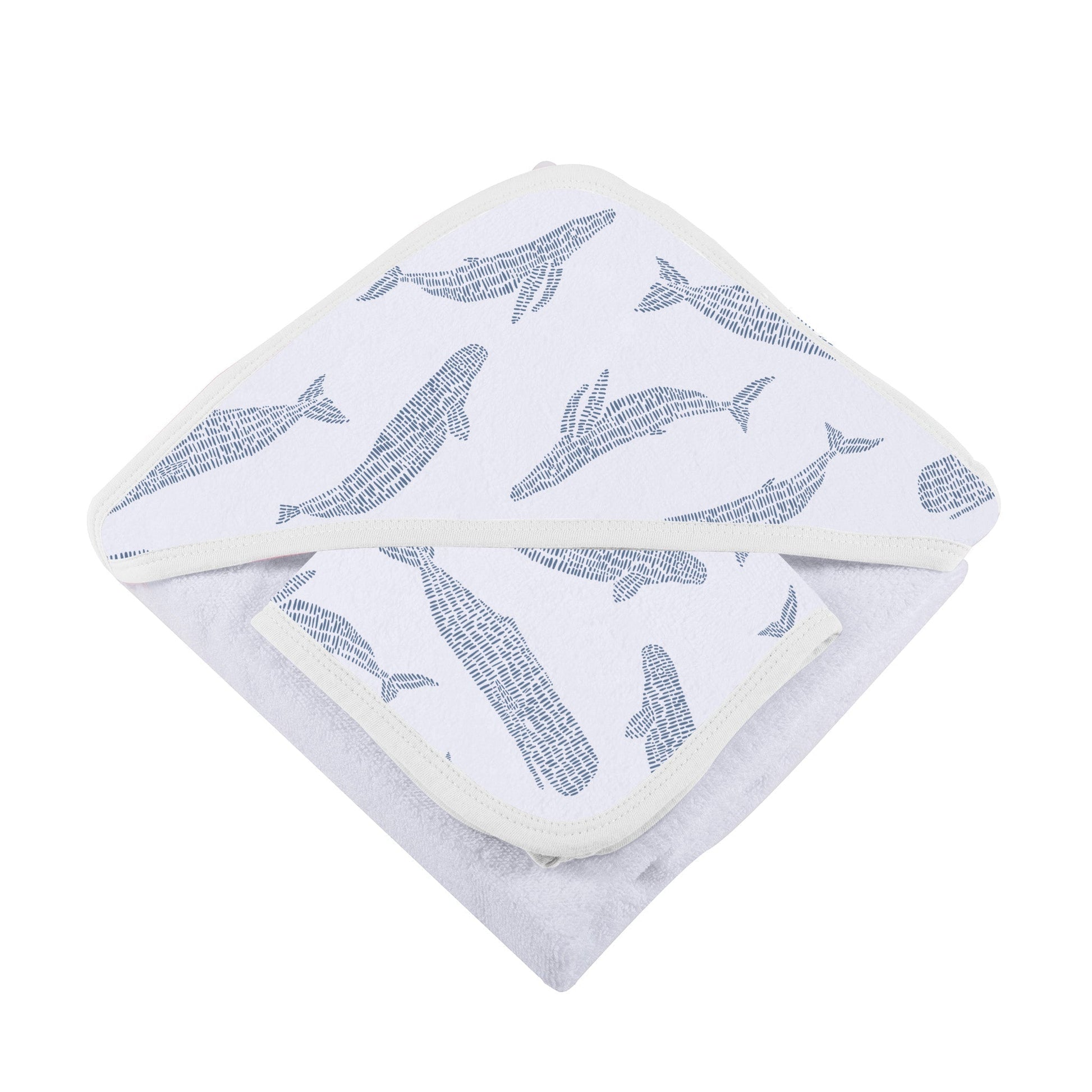 Blue Shadow Whales Bamboo Hooded Towel and Washcloth Set-4