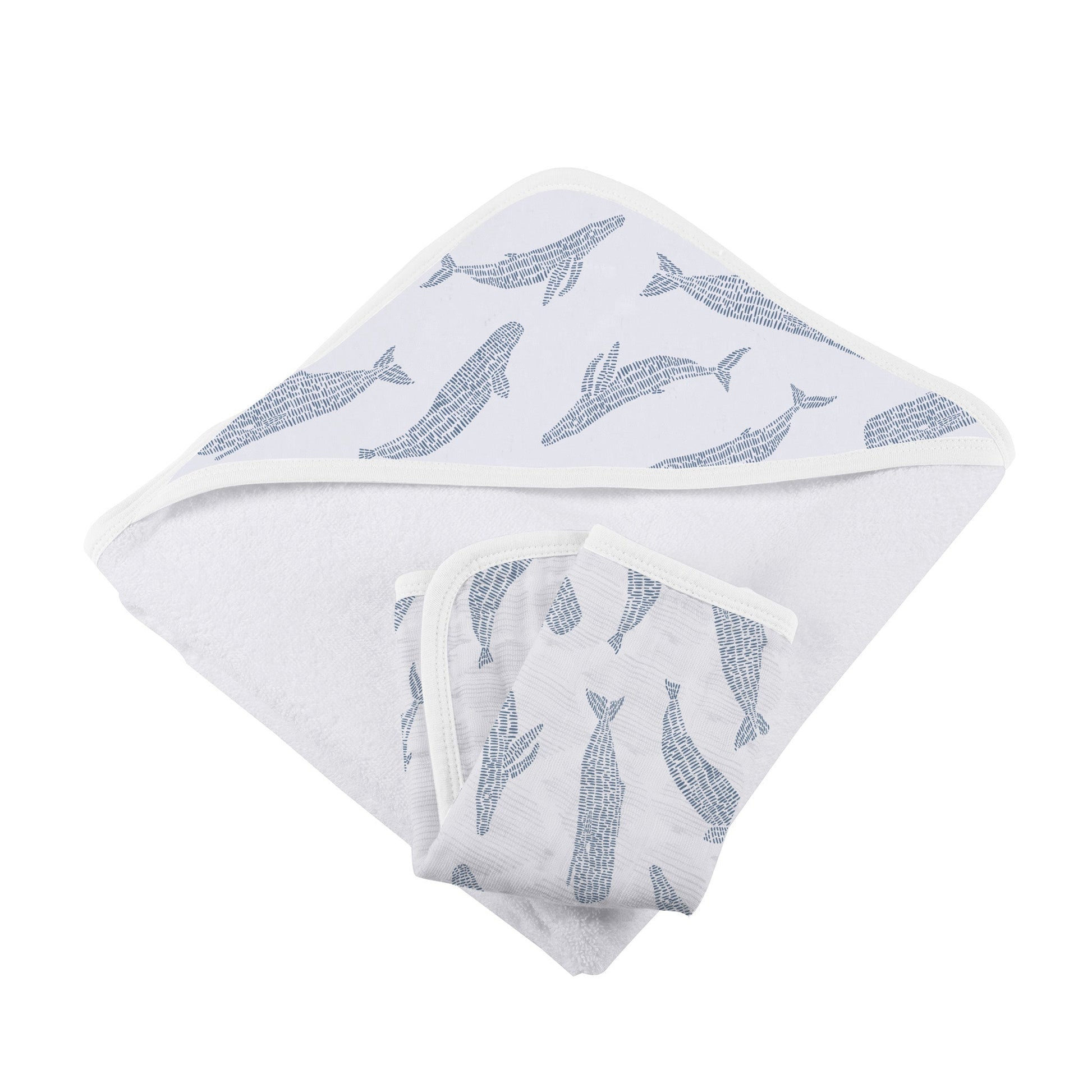 Blue Shadow Whales Bamboo Hooded Towel and Washcloth Set-1